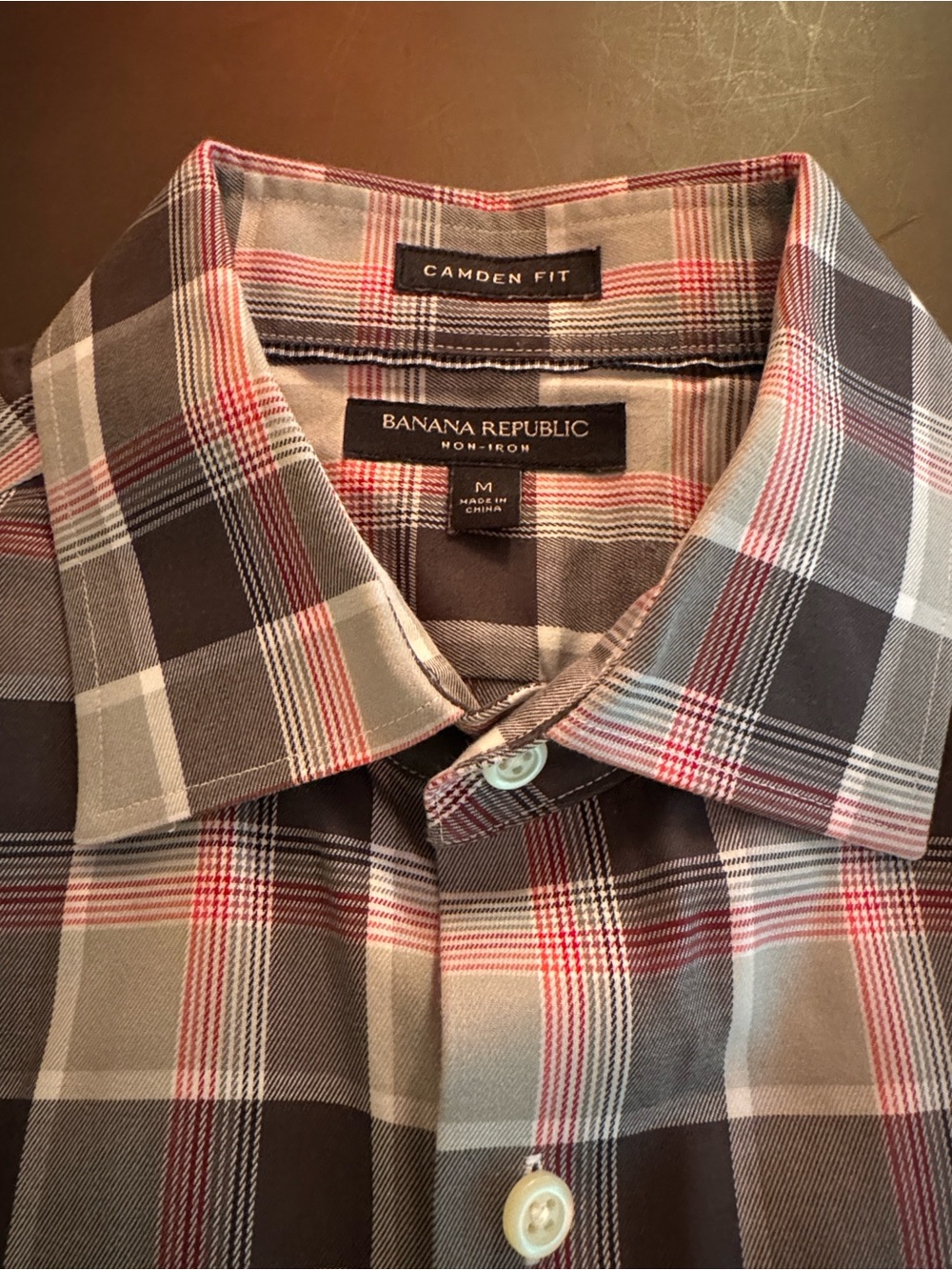 Banana Republic Men's Plaid Button-Down Shirt - Black, Gray & Pink